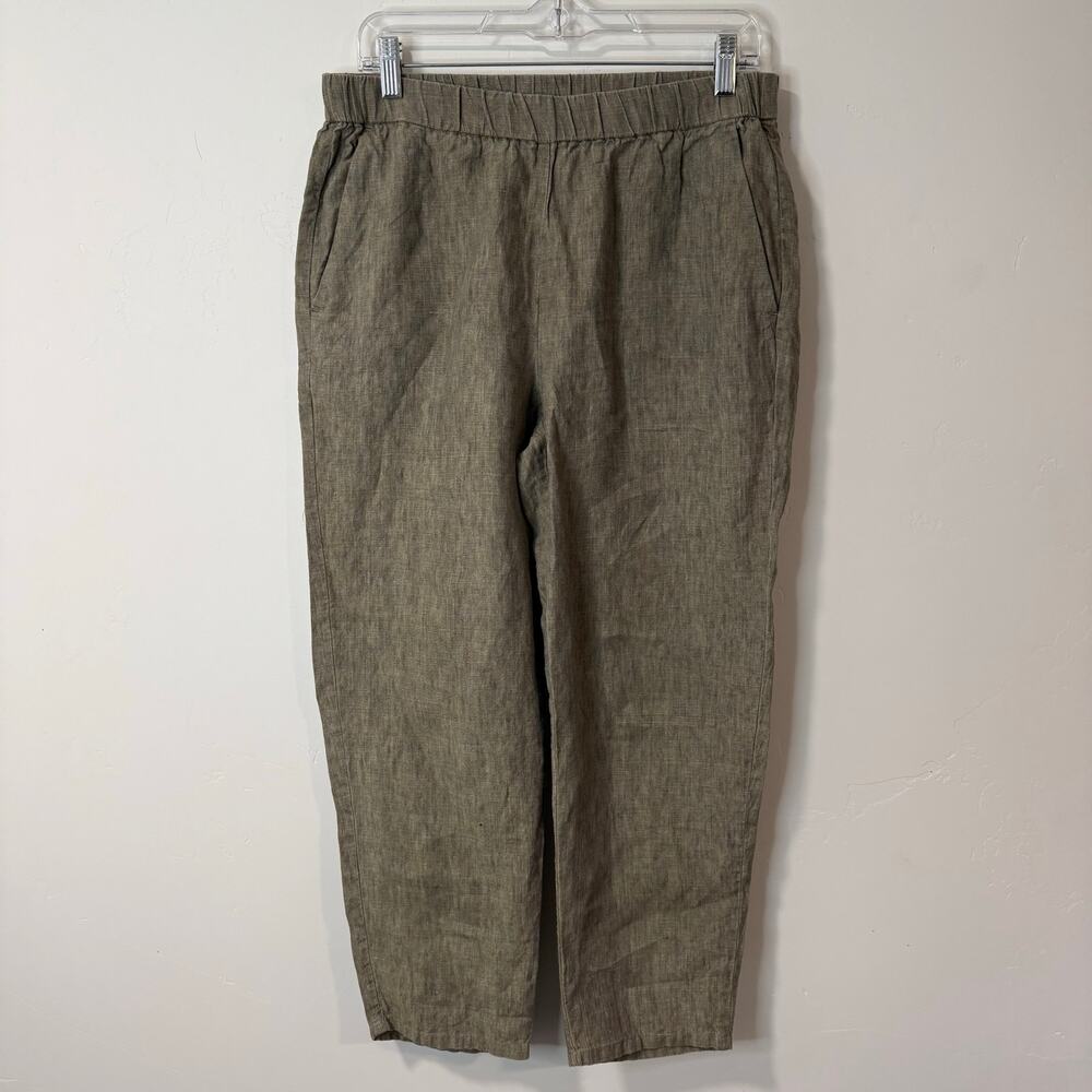 Eileen Fisher Women's Organic Linen Pull On Pants Green Small Beachy Lagenlook